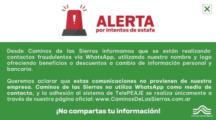 Otras empresas, como peajes, también denuncian la aparición de sitios falsos.