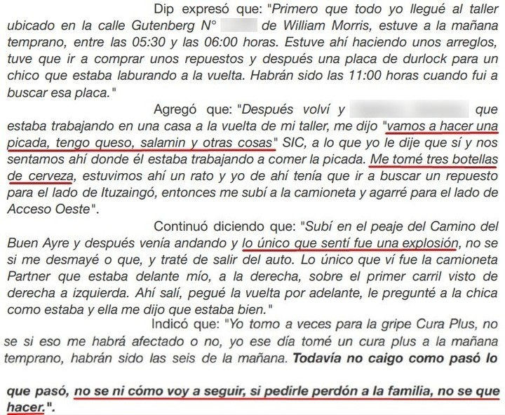 La declaración del mecánico Carlos Andrés Dip en la causa por el "homicidio culposo" de Ariel Santillán en el Camino del Buen Ayre.